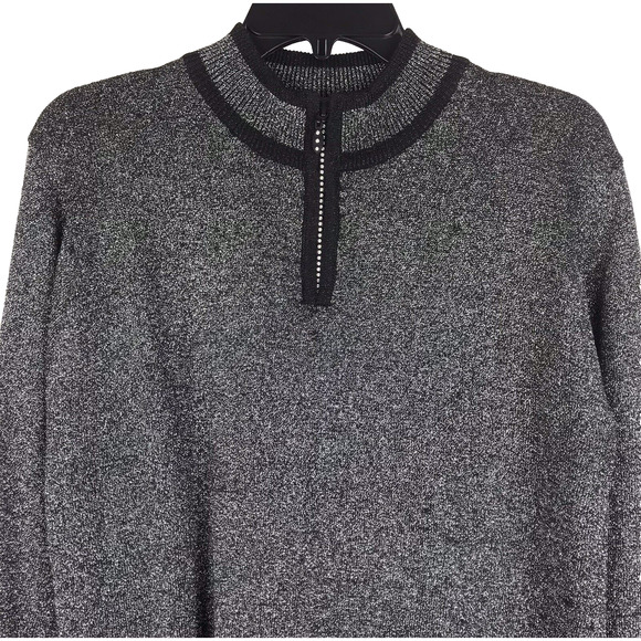 Vtg Regency Collection Joyce 1/4 Zip Sweater Black Silver Metallic Knit Medium - Picture 2 of 8